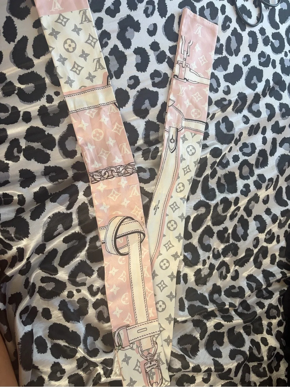 fashion Pink and Cream Monogram Twilly Scarf